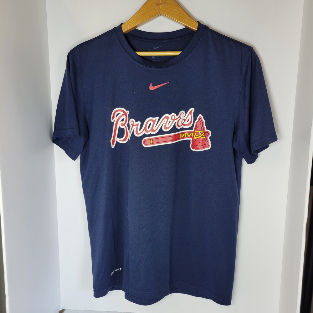 Nike Atlanta Braves Dri-FIT Navy Blue T-Shirt Mens Medium Athletic Cut MLB Tee